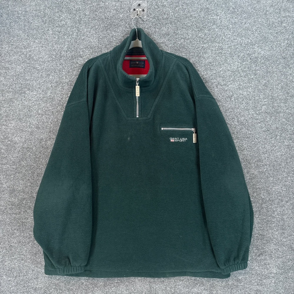 Gant USA Sport Fleece Sweater Mens XXL Green Pullover Pocket Heavyweight Vintage